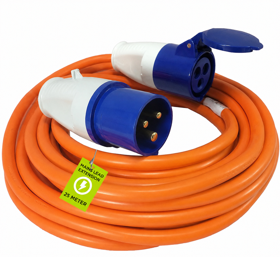 16A CEE Extension Lead for Caravan, Motorhome, Campervan & Camping – 240V Electric Hook Up Cable – Heavy Duty Orange Mains Extension Cable