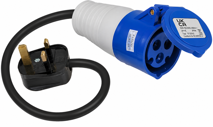 32 AMP CEE Comando plug to 13 AMP 3 PIN UK plug