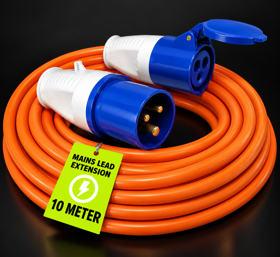 16A CEE Extension Lead for Caravan, Motorhome, Campervan & Camping – 240V Electric Hook Up Cable – Heavy Duty Orange Mains Extension Cable